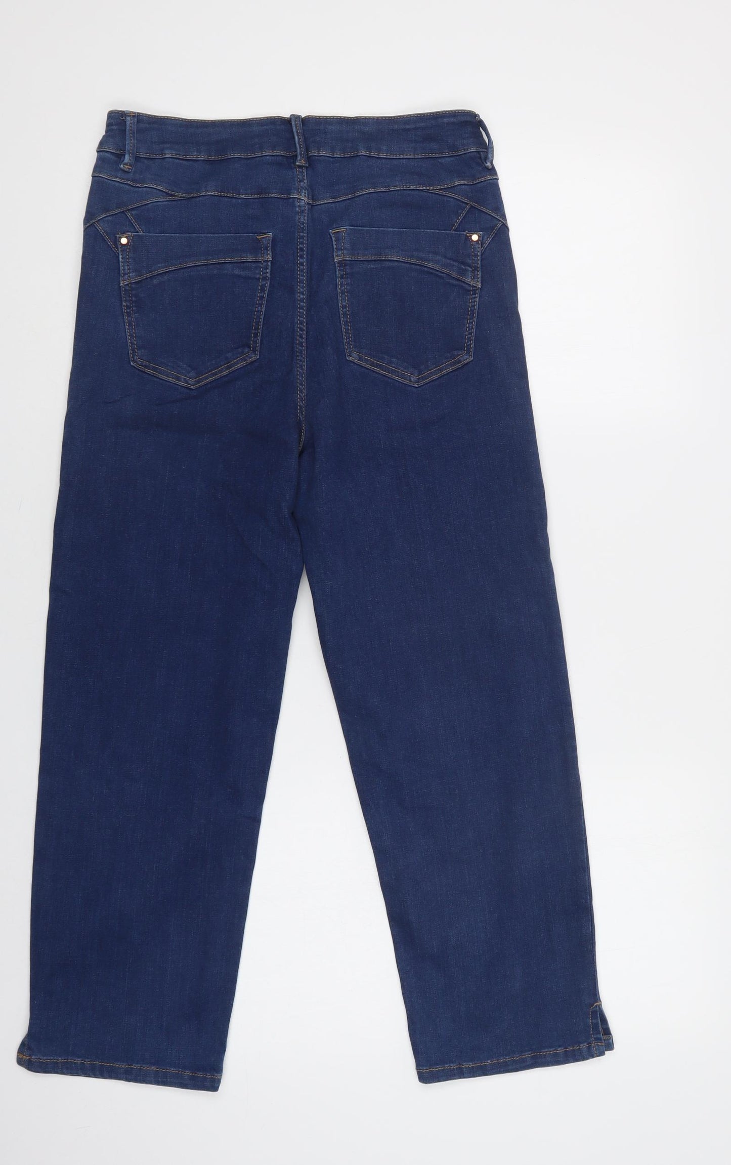 M&S Womens Blue  Cotton Cropped Jeans Size 12 L24 in Regular Button