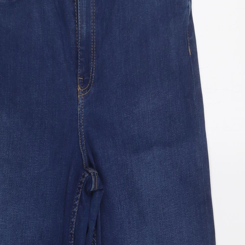 M&S Womens Blue  Cotton Cropped Jeans Size 12 L24 in Regular Button