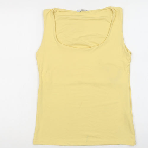 Zara Womens Yellow  Polyamide Basic T-Shirt Size L Scoop Neck
