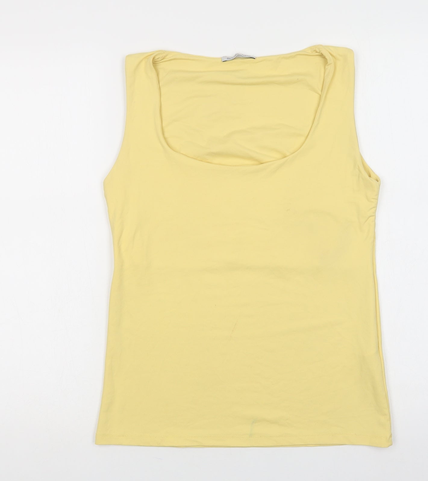Zara Womens Yellow  Polyamide Basic T-Shirt Size L Scoop Neck