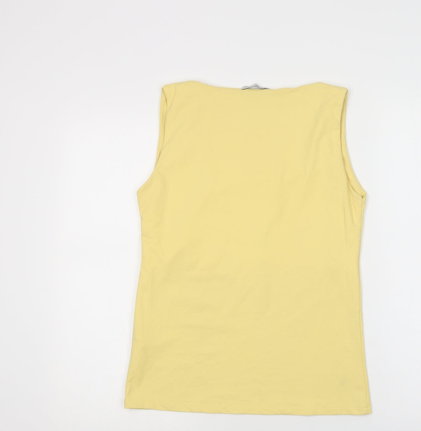 Zara Womens Yellow  Polyamide Basic T-Shirt Size L Scoop Neck