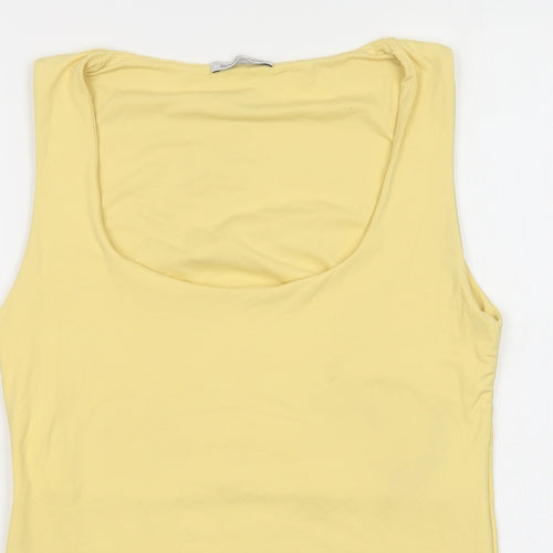 Zara Womens Yellow  Polyamide Basic T-Shirt Size L Scoop Neck