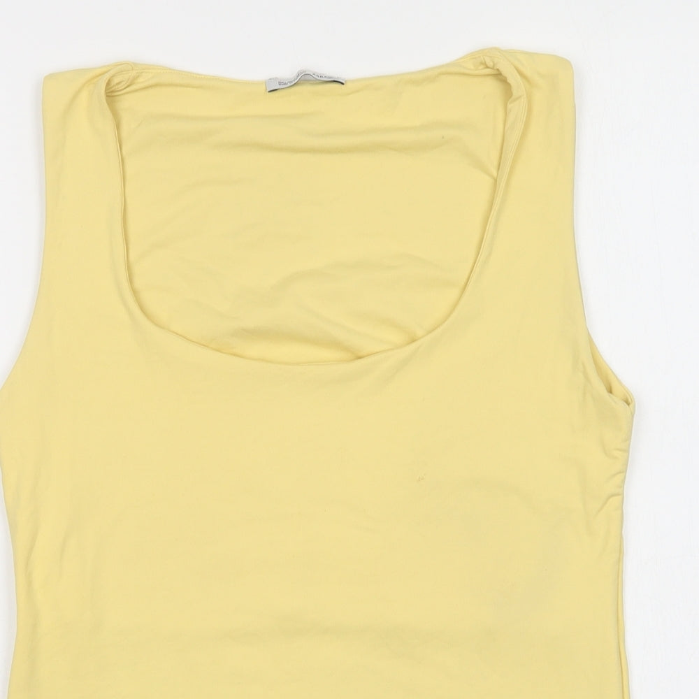 Zara Womens Yellow  Polyamide Basic T-Shirt Size L Scoop Neck