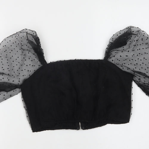 Rebellious Womens Black Polka Dot Polyester Cropped Blouse Size 10 Square Neck