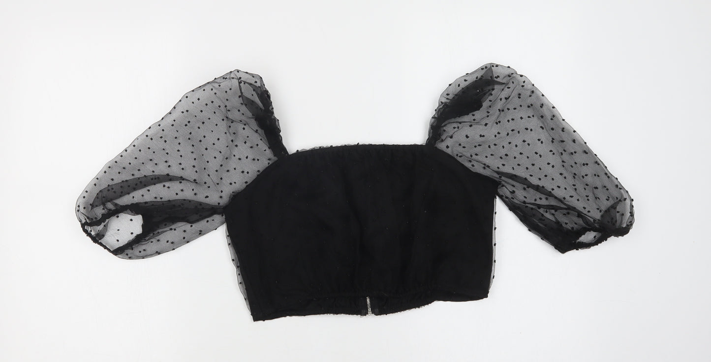 Rebellious Womens Black Polka Dot Polyester Cropped Blouse Size 10 Square Neck