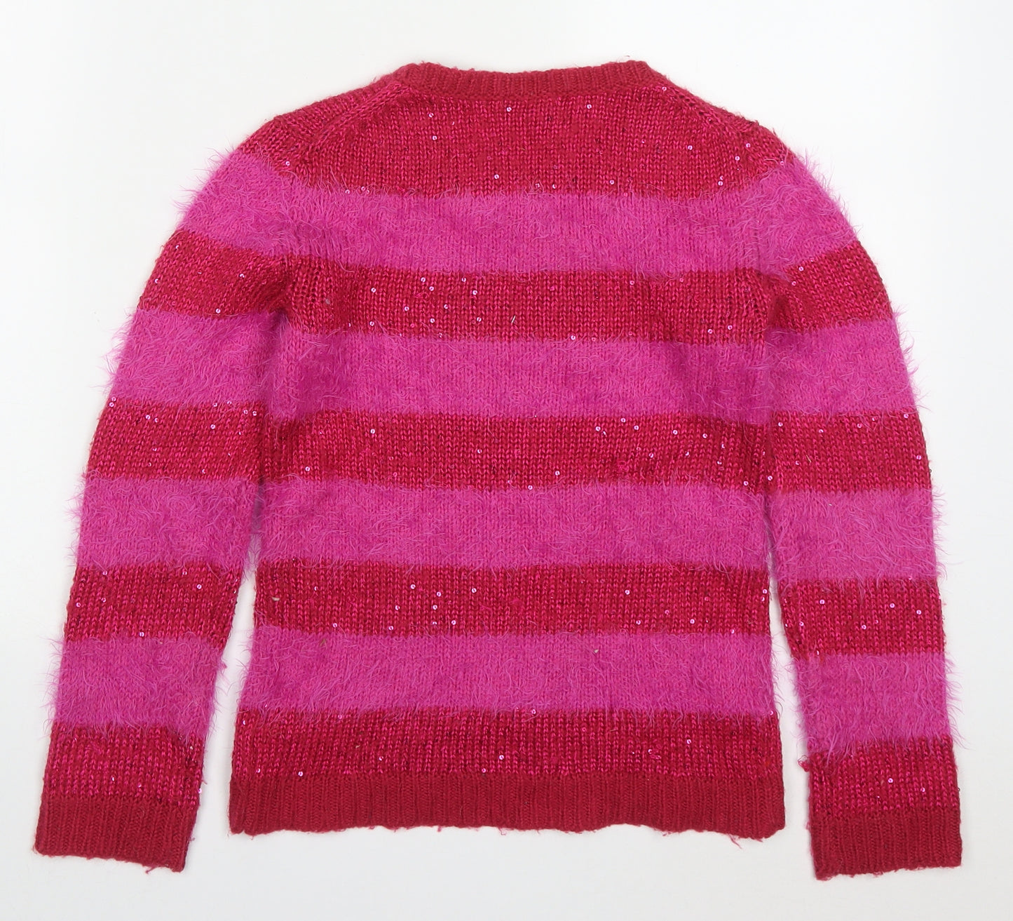 Blue Zoo Girls Pink Round Neck Striped Acrylic Pullover Jumper Size 9-10 Years  Pullover