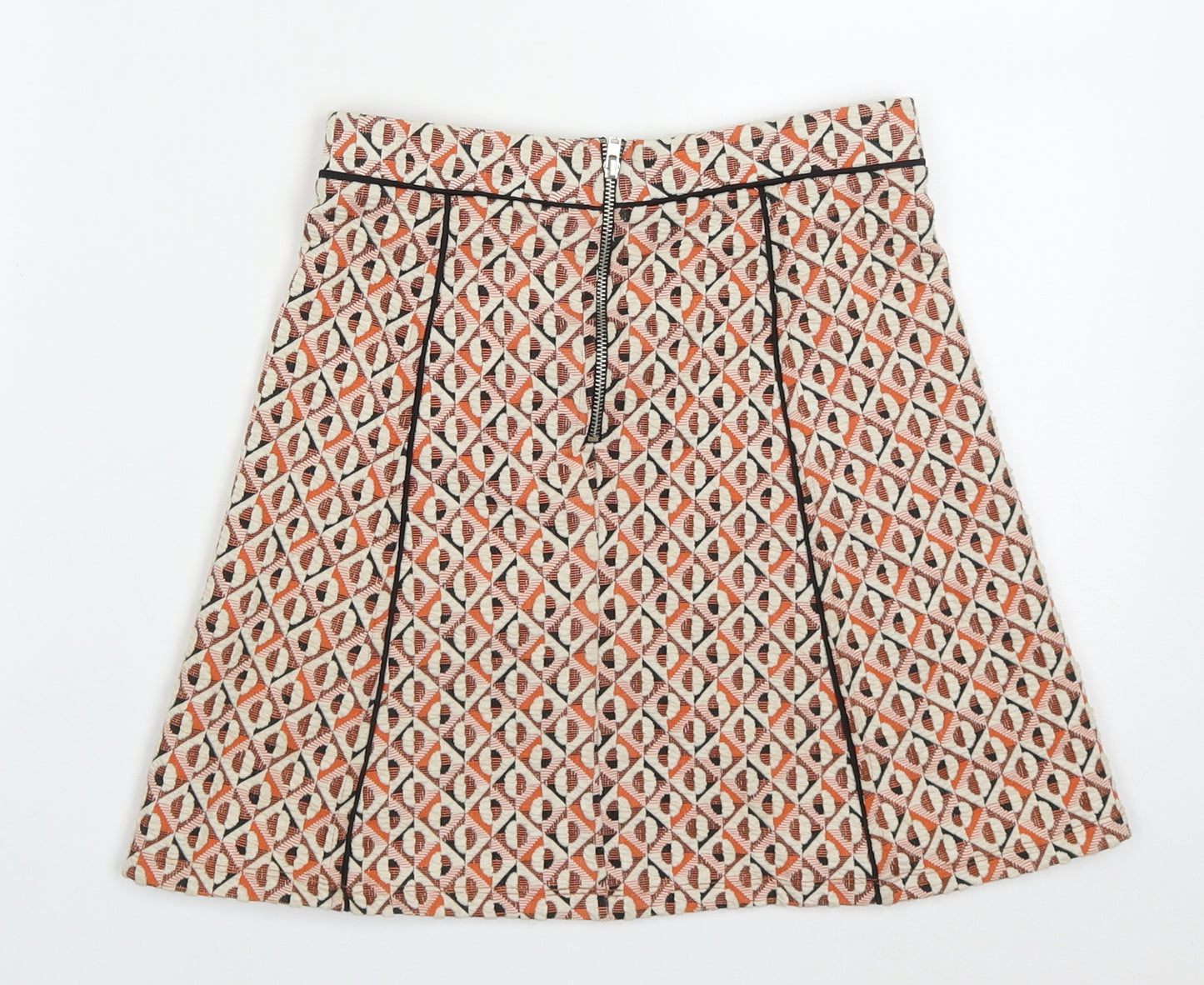 Cooperative Womens Orange Geometric Polyester A-Line Skirt Size XS   Zip