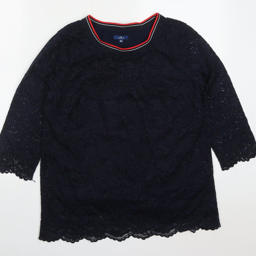 TOM TAILOR Womens Blue  Cotton Basic Blouse Size 14 Round Neck