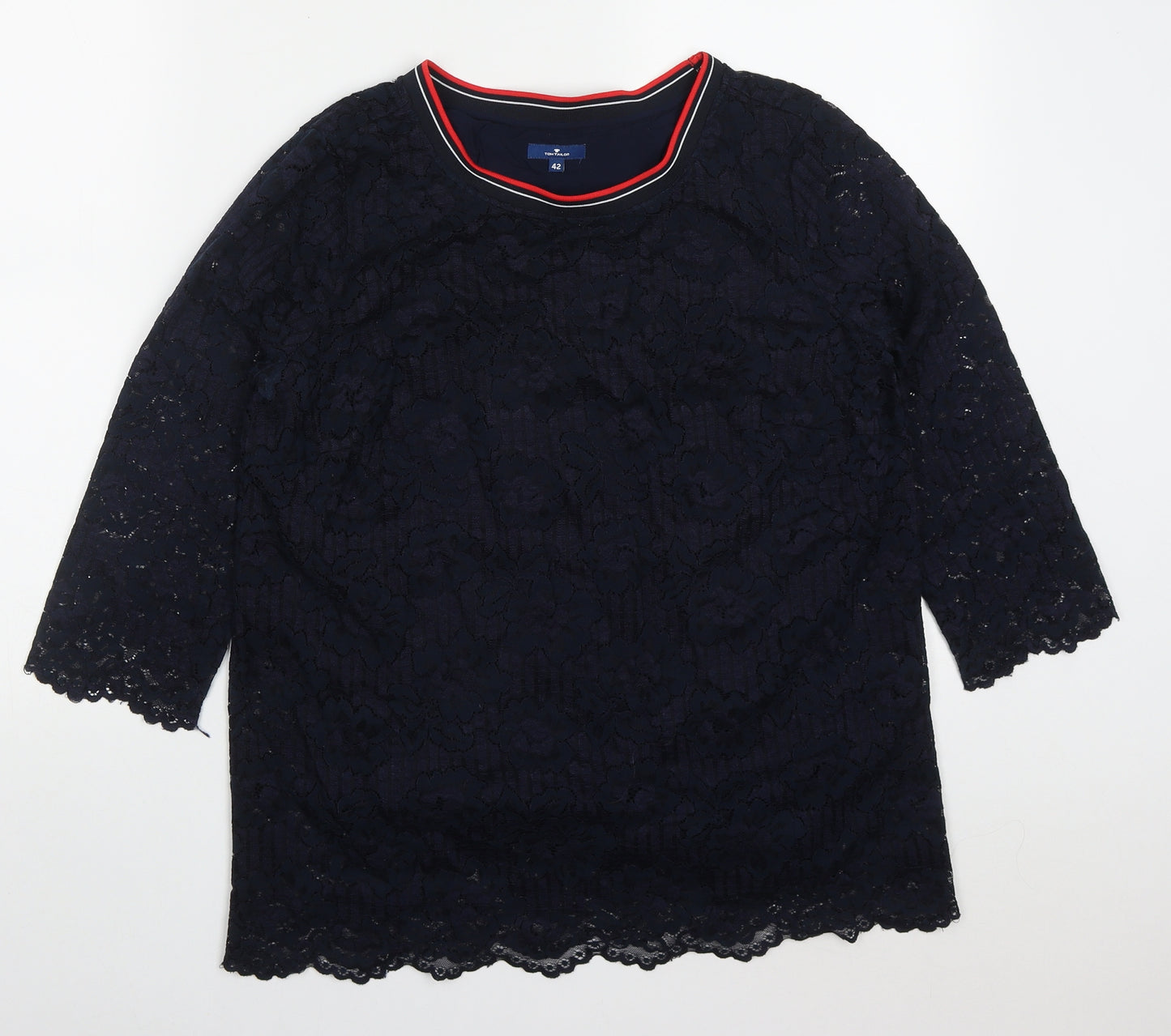 TOM TAILOR Womens Blue  Cotton Basic Blouse Size 14 Round Neck