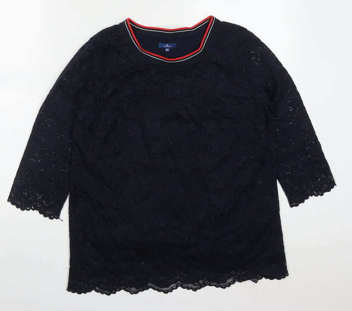 TOM TAILOR Womens Blue  Cotton Basic Blouse Size 14 Round Neck