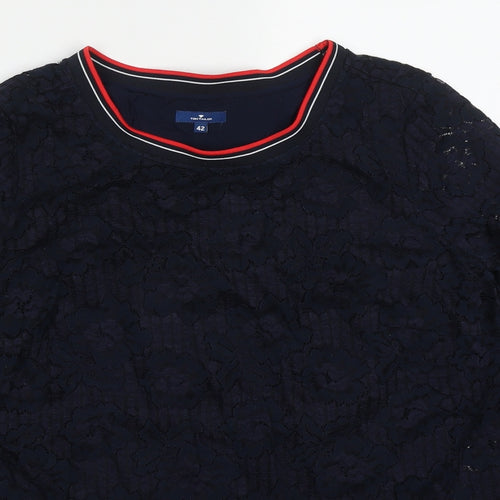 TOM TAILOR Womens Blue  Cotton Basic Blouse Size 14 Round Neck