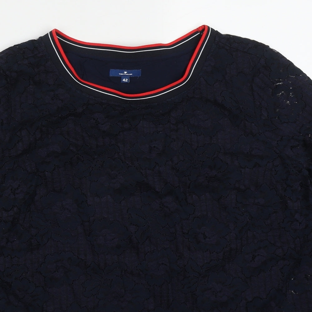 TOM TAILOR Womens Blue  Cotton Basic Blouse Size 14 Round Neck