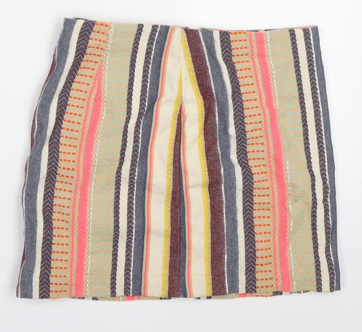 H&M Womens Multicoloured Striped Cotton Mini Skirt Size 8 Zip