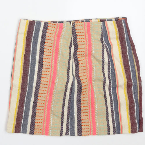 H&M Womens Multicoloured Striped Cotton Mini Skirt Size 8   Zip