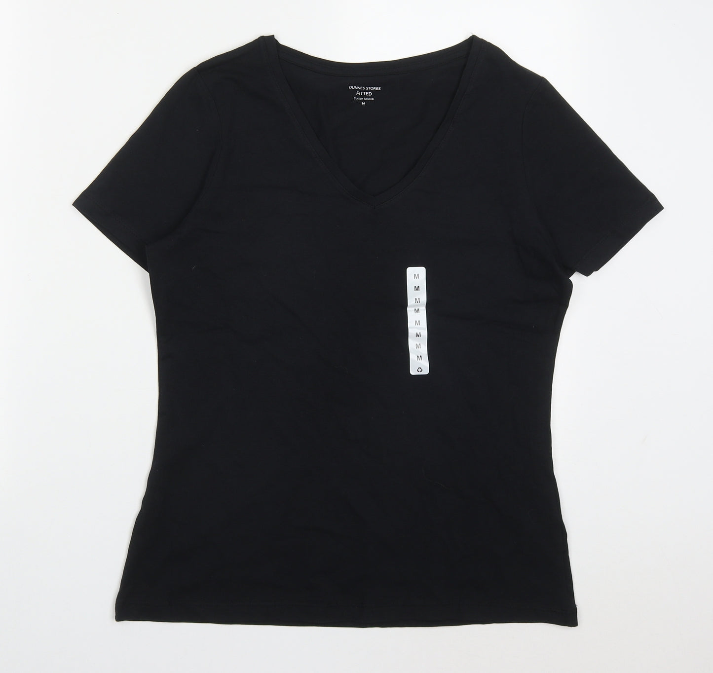 Dunnes Womens Black  Cotton Basic T-Shirt Size M V-Neck