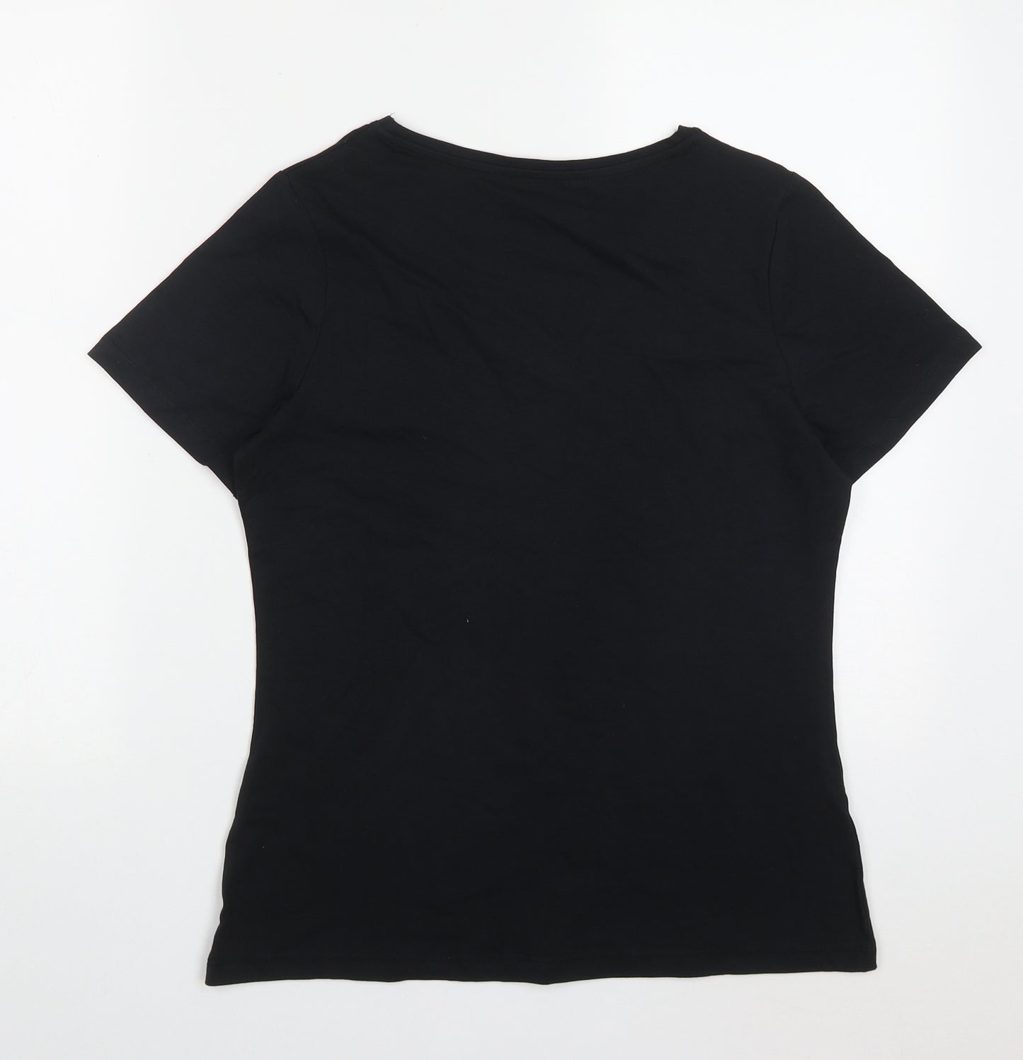 Dunnes Womens Black  Cotton Basic T-Shirt Size M V-Neck