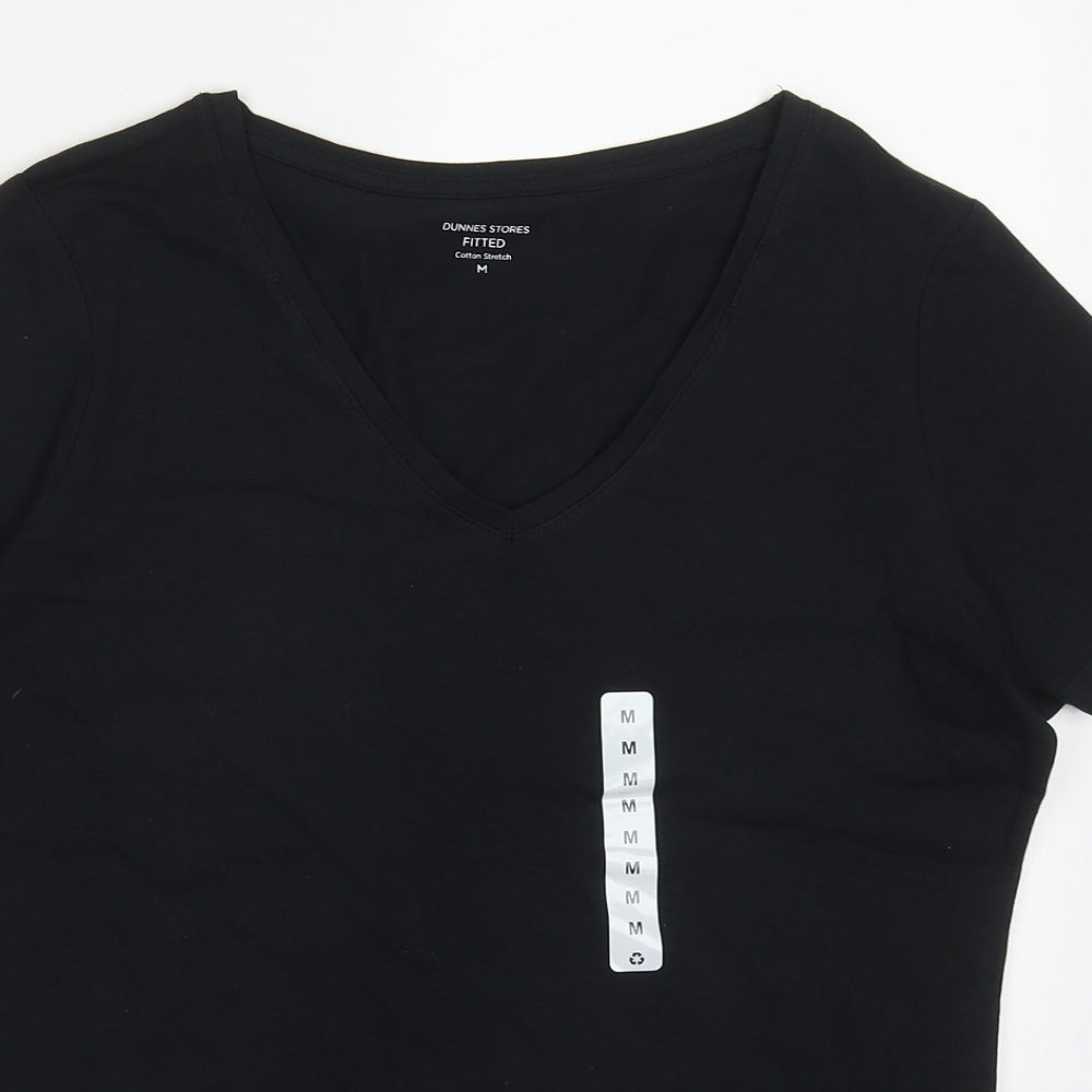 Dunnes Womens Black  Cotton Basic T-Shirt Size M V-Neck