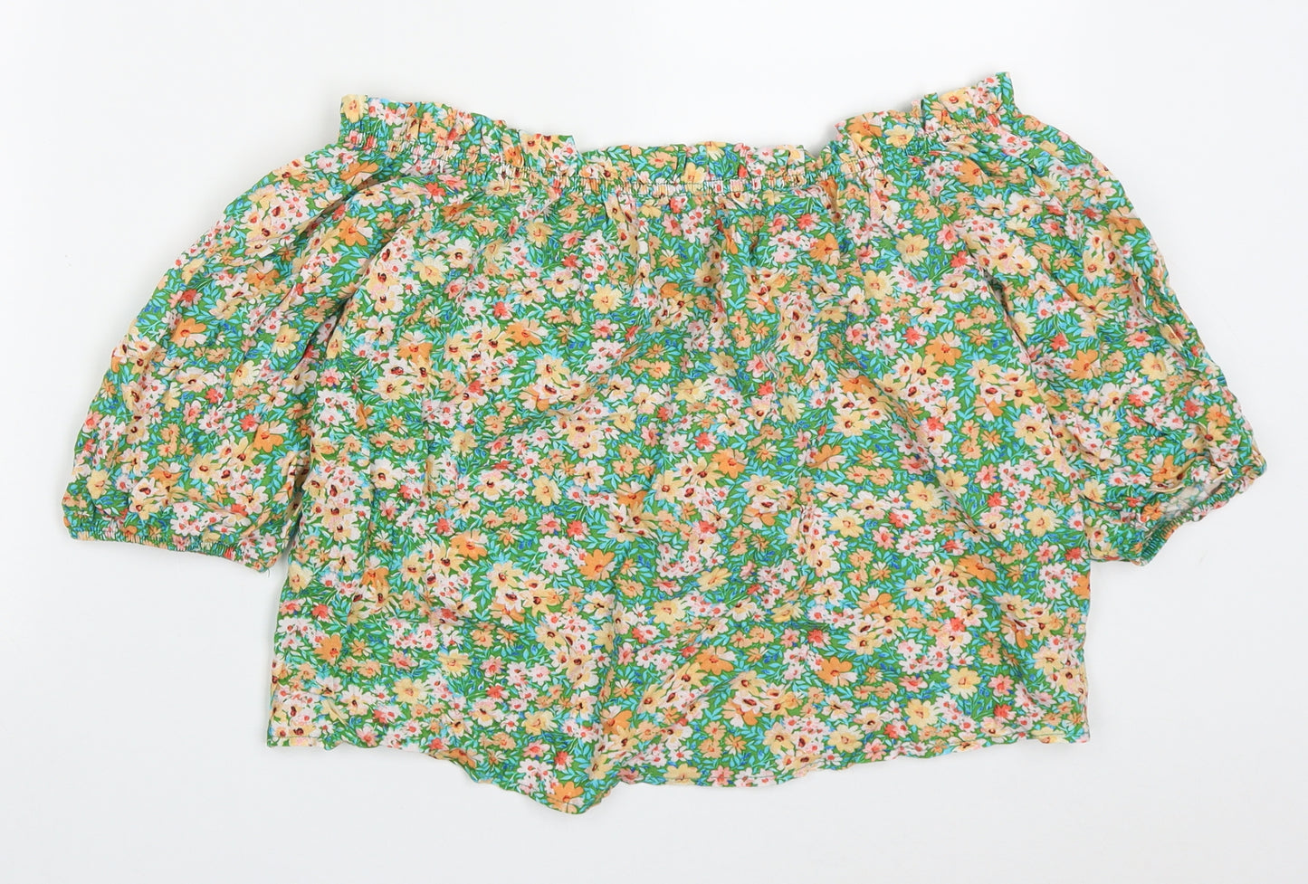 George Womens Green Floral Viscose Basic Blouse Size 10 Off the Shoulder