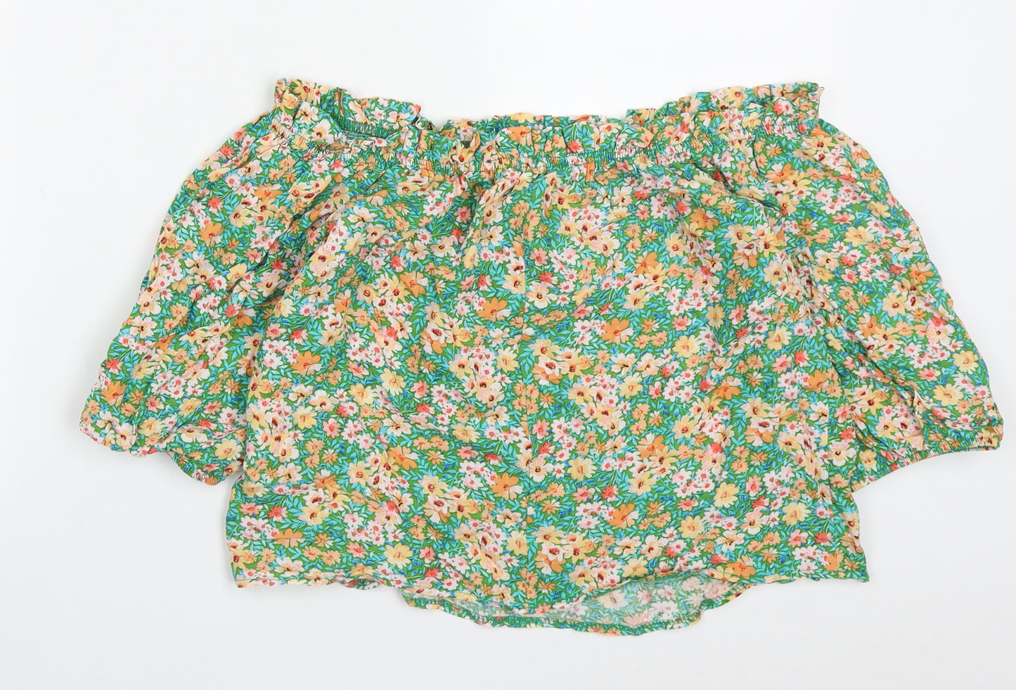George Womens Green Floral Viscose Basic Blouse Size 10 Off the Shoulder