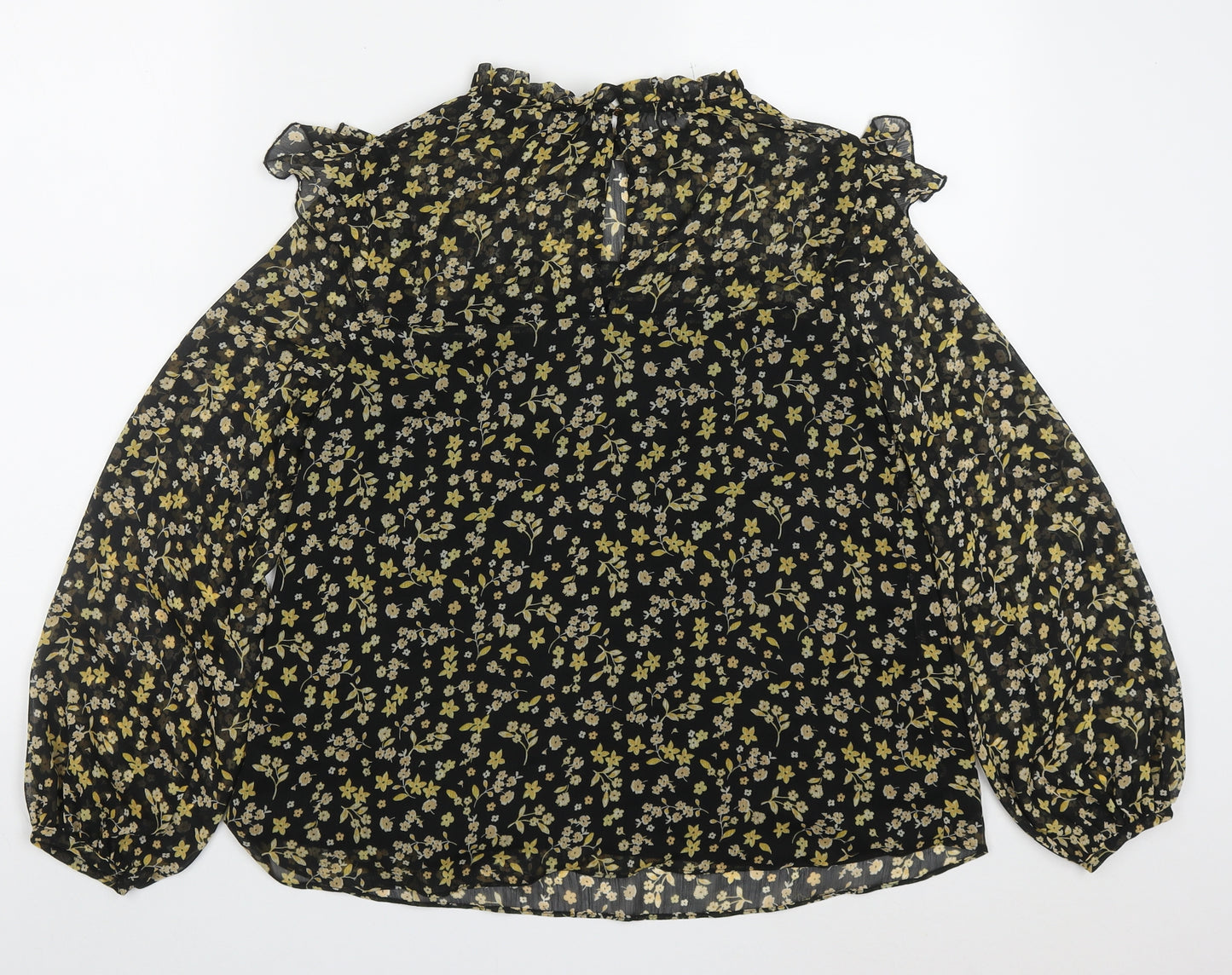 F&F Womens Yellow Floral Polyester Basic Blouse Size 8 Round Neck