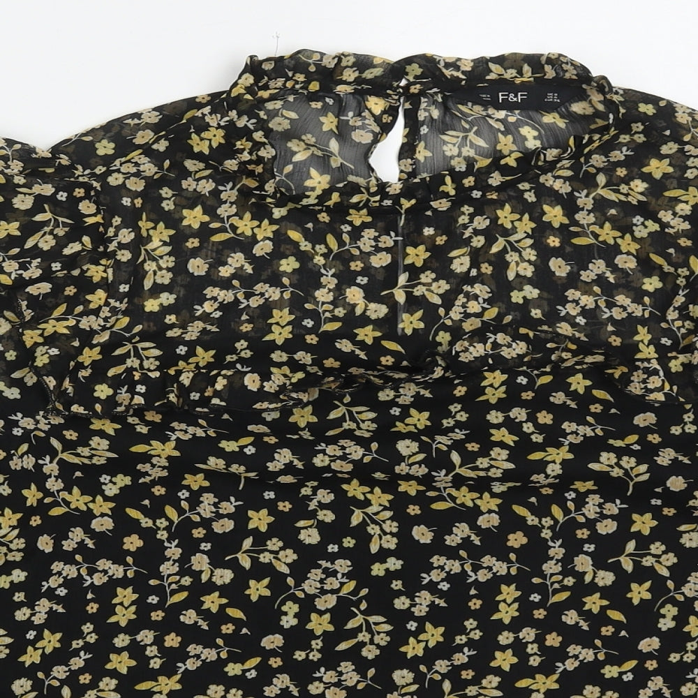 F&F Womens Yellow Floral Polyester Basic Blouse Size 8 Round Neck
