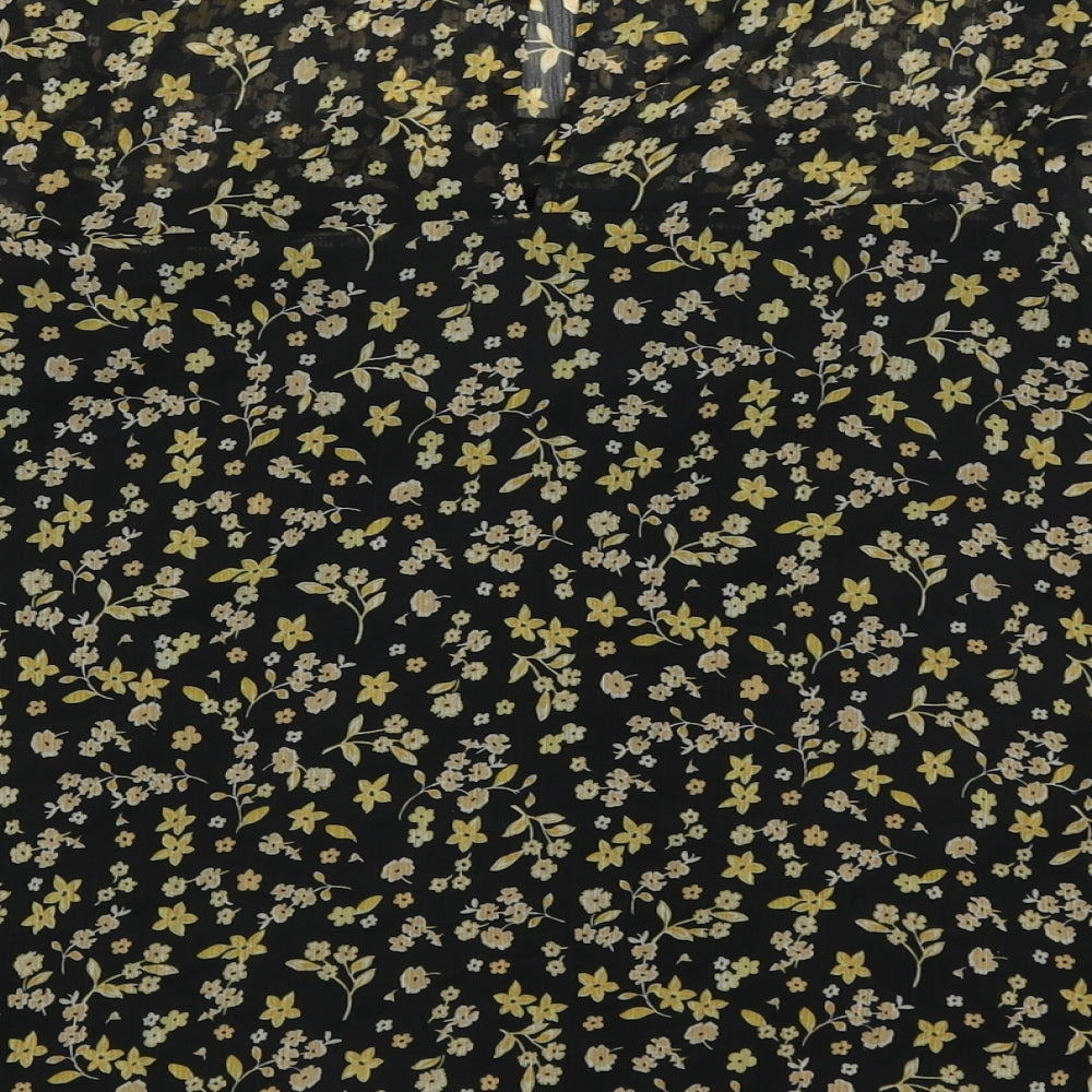 F&F Womens Yellow Floral Polyester Basic Blouse Size 8 Round Neck