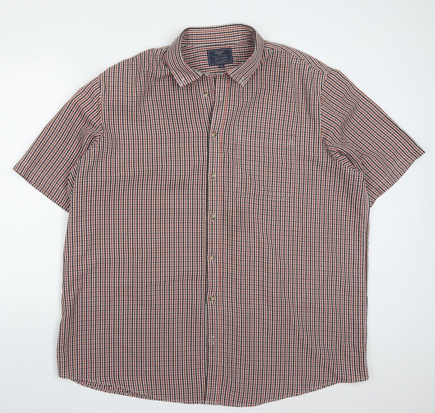 Atlantic Bay Mens Red Check Polyester  Button-Up Size 2XL Collared Button