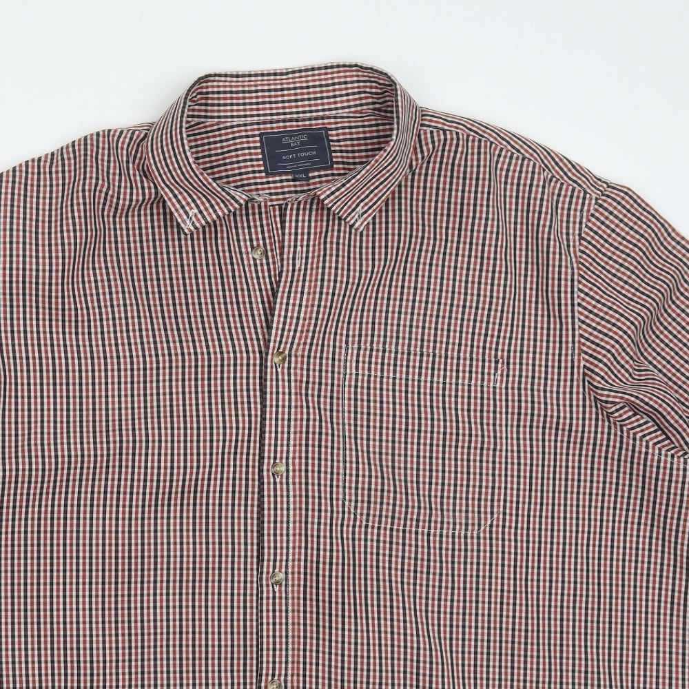 Atlantic Bay Mens Red Check Polyester  Button-Up Size 2XL Collared Button