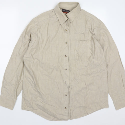 Marks and Spencer Mens Beige  Cotton  Button-Up Size 16 Collared Button
