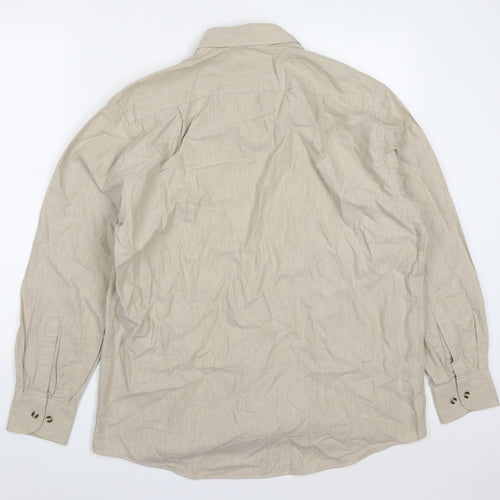 Marks and Spencer Mens Beige  Cotton  Button-Up Size 16 Collared Button