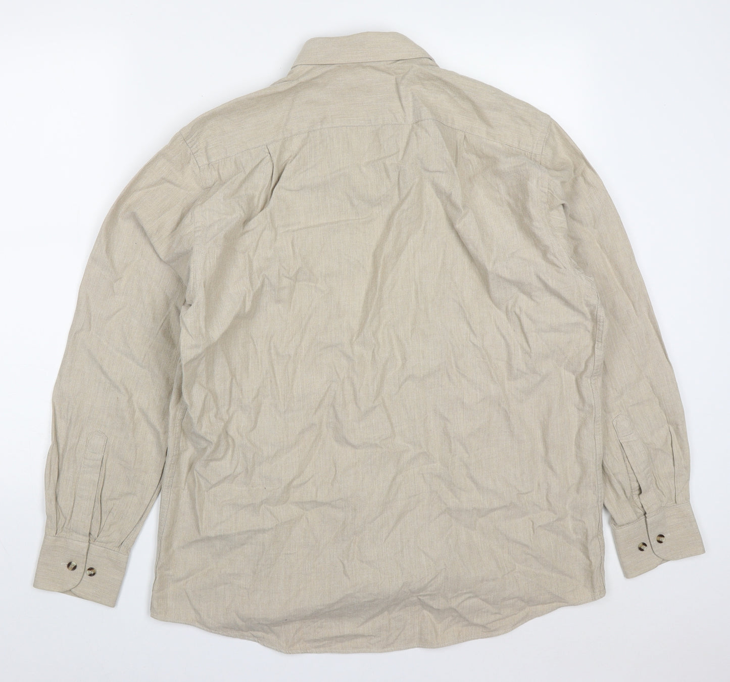 Marks and Spencer Mens Beige  Cotton  Button-Up Size 16 Collared Button