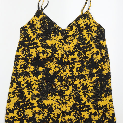 Pep&Co Womens Yellow Floral Polyester Basic Tank Size 10 V-Neck