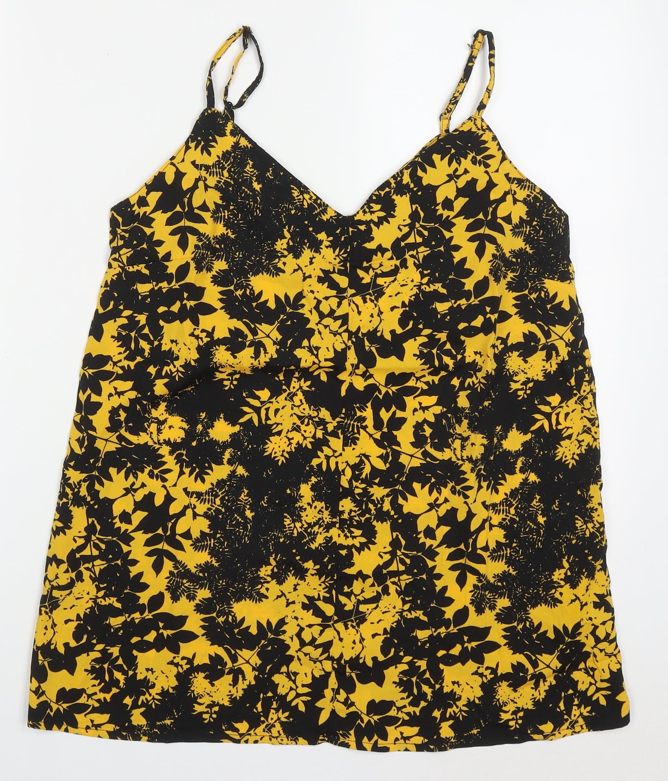 Pep&Co Womens Yellow Floral Polyester Basic Tank Size 10 V-Neck