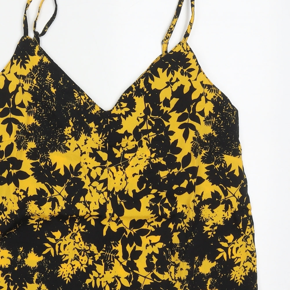 Pep&Co Womens Yellow Floral Polyester Basic Tank Size 10 V-Neck
