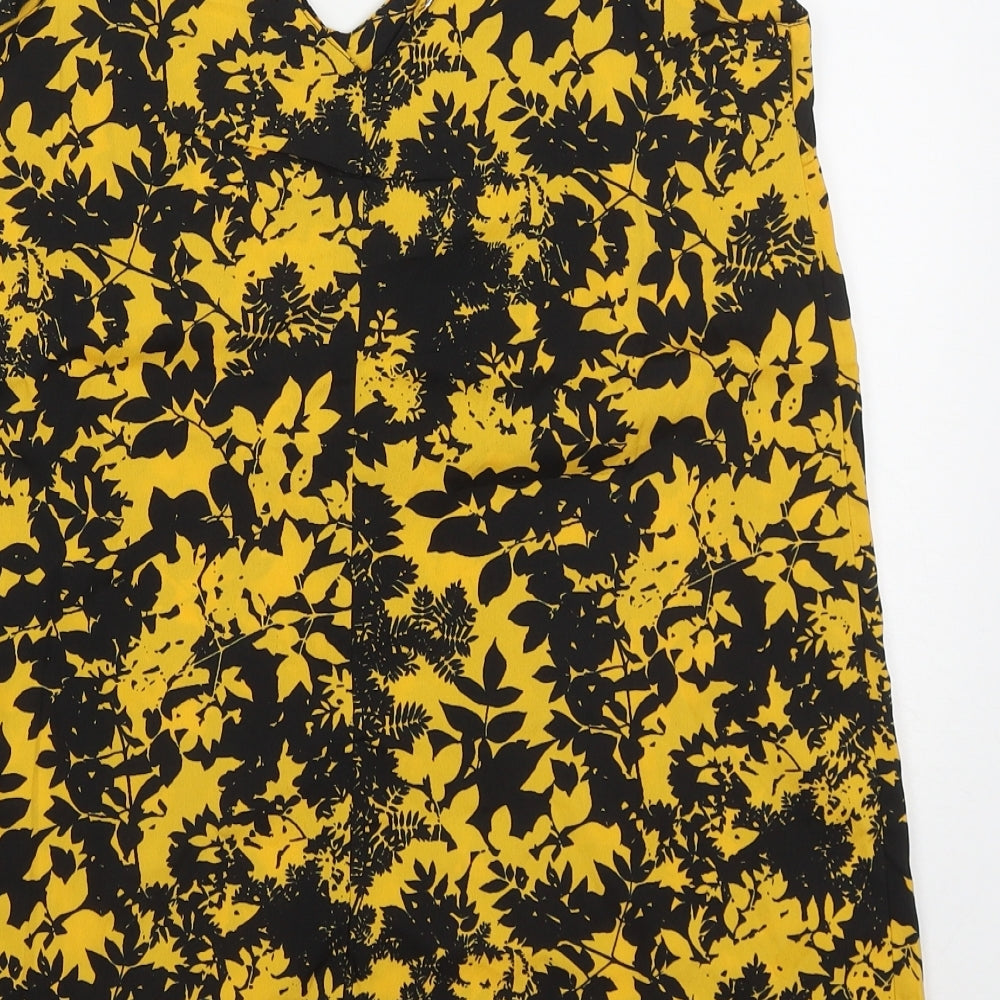 Pep&Co Womens Yellow Floral Polyester Basic Tank Size 10 V-Neck