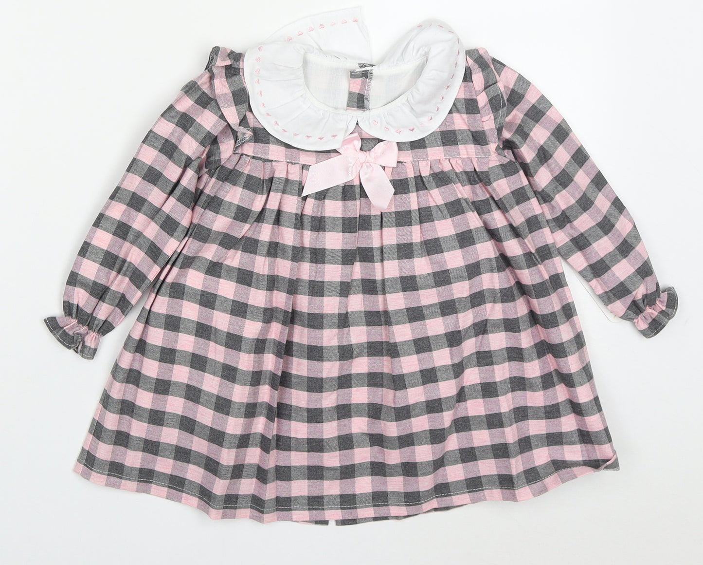 Valentina Girls Pink Check Cotton A-Line  Size 2 Years  Collared Button
