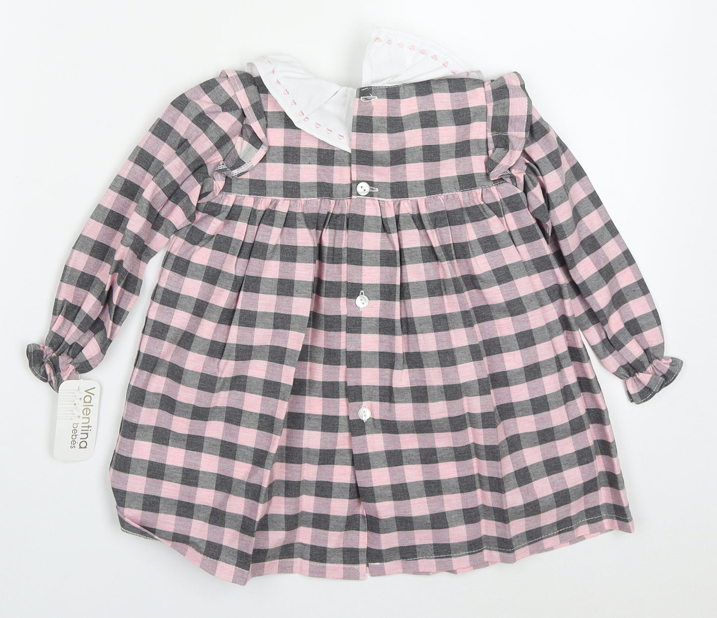 Valentina Girls Pink Check Cotton A-Line  Size 2 Years  Collared Button