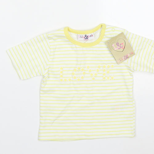 Lily & Jack Girls Yellow Striped Cotton Basic T-Shirt Size 3-6 Months Crew Neck Pullover - Love