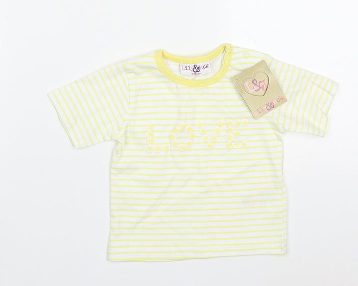 Lily & Jack Girls Yellow Striped Cotton Basic T-Shirt Size 3-6 Months Crew Neck Pullover - Love