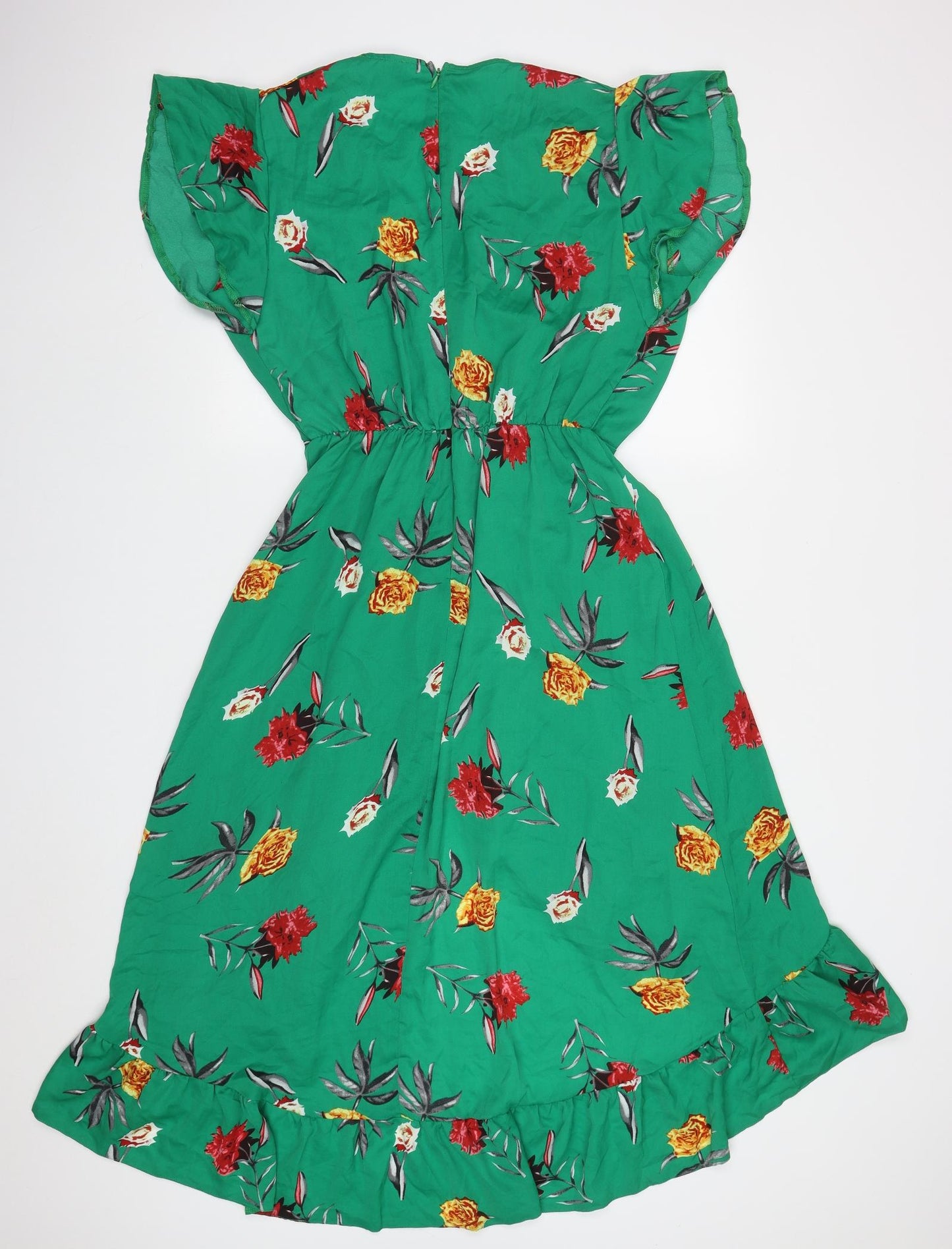 AX Paris Womens Green Floral Polyester A-Line  Size 12  V-Neck Zip
