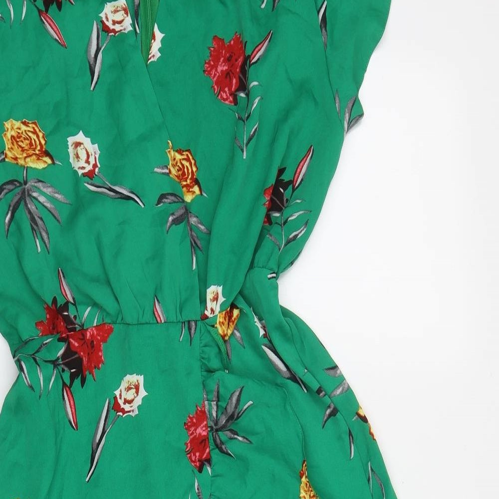 AX Paris Womens Green Floral Polyester A-Line  Size 12  V-Neck Zip