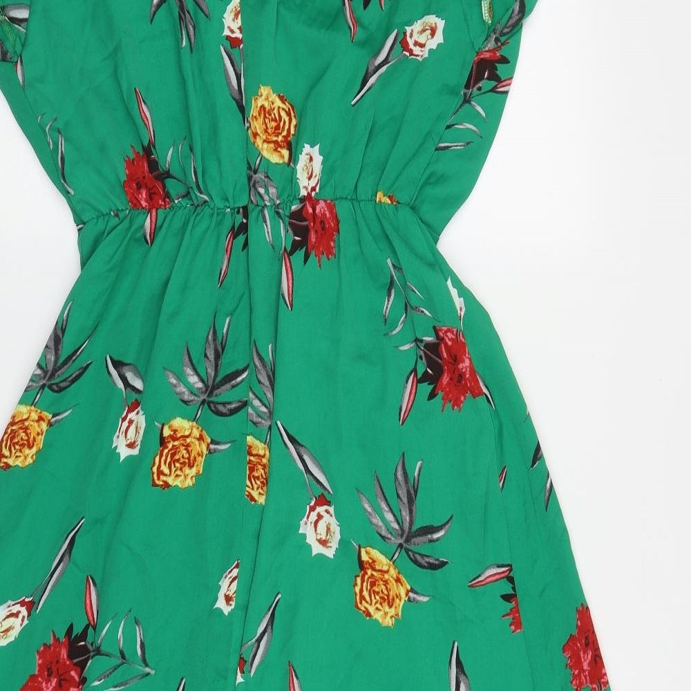 AX Paris Womens Green Floral Polyester A-Line  Size 12  V-Neck Zip