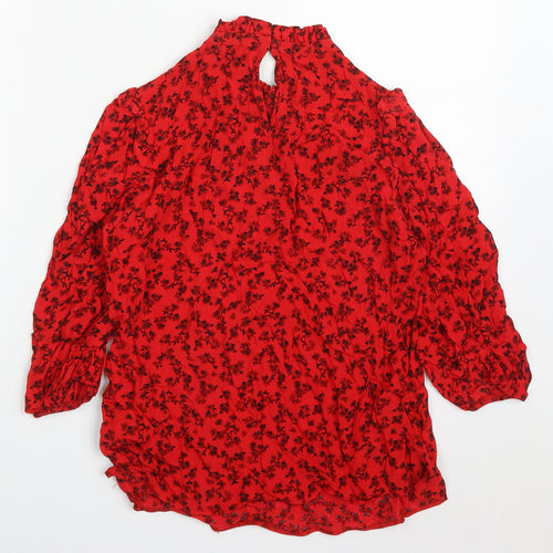 New Look Womens Red Floral Viscose Basic Blouse Size 12 Round Neck