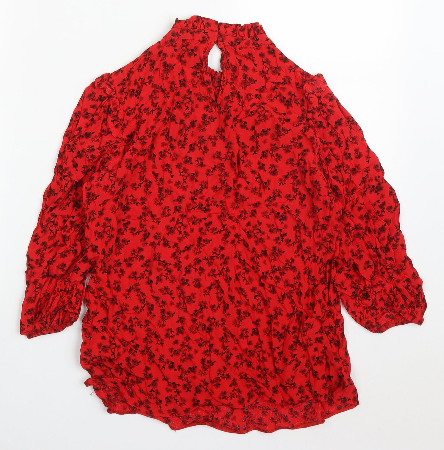 New Look Womens Red Floral Viscose Basic Blouse Size 12 Round Neck
