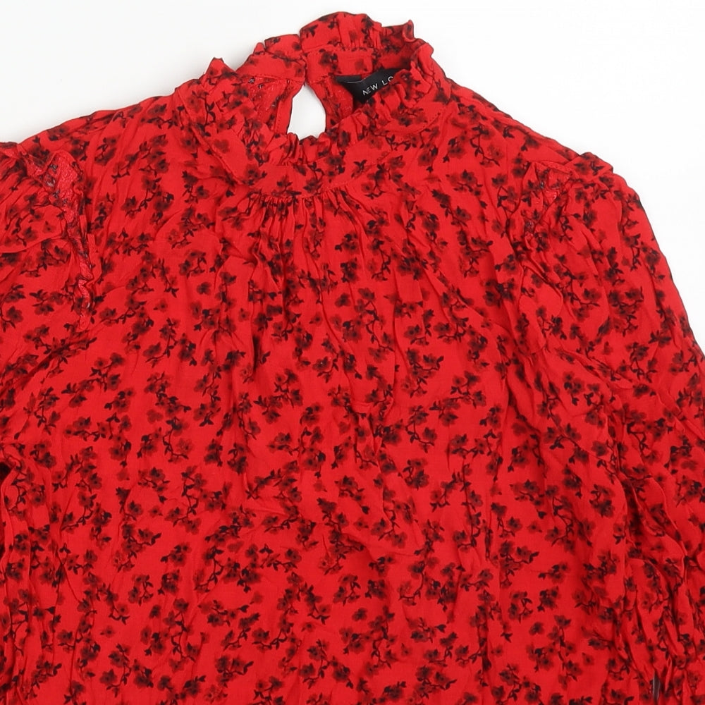 New Look Womens Red Floral Viscose Basic Blouse Size 12 Round Neck