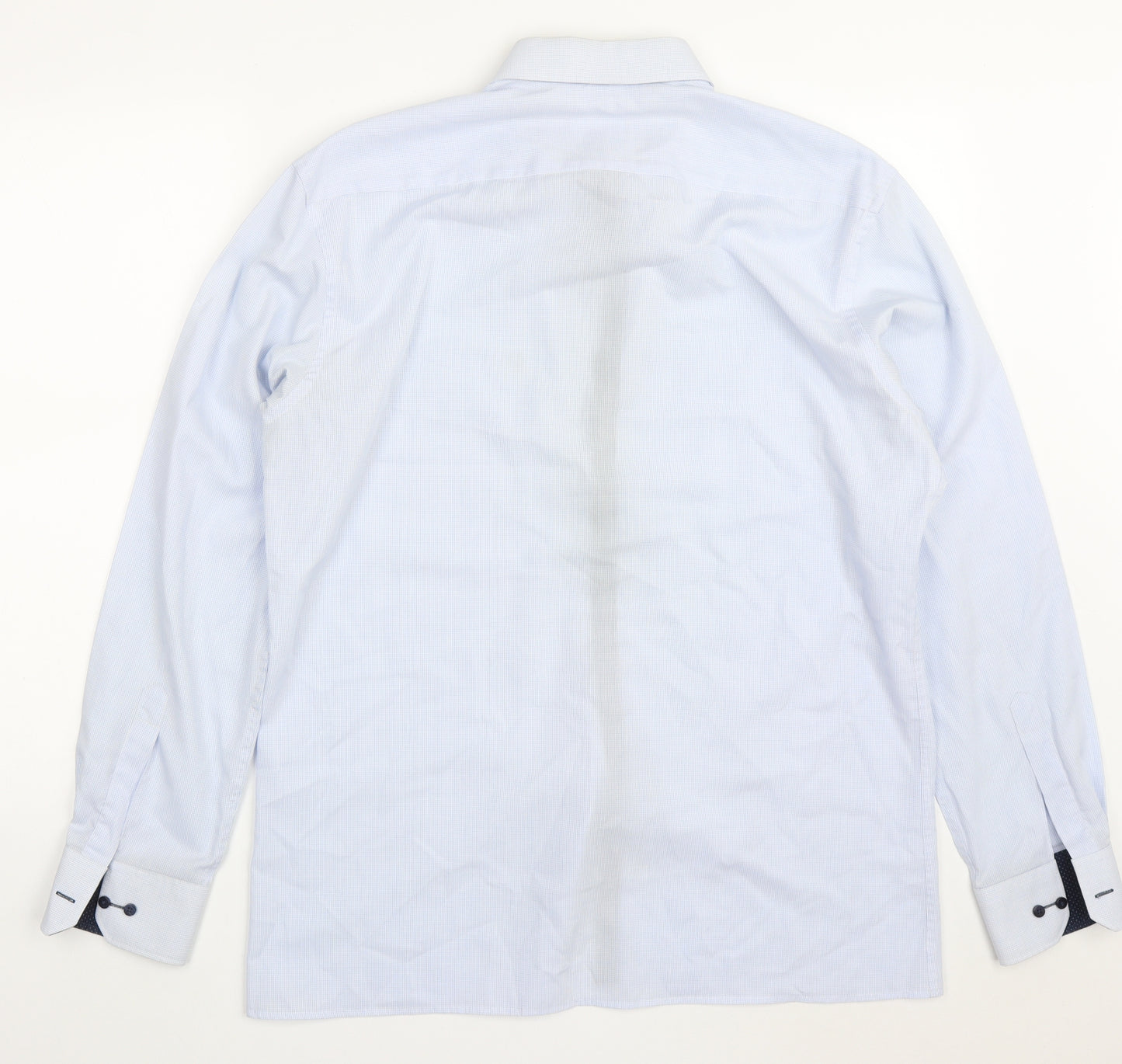 Eterna Mens Blue Check Polyester  Dress Shirt Size 16.5 Collared Button