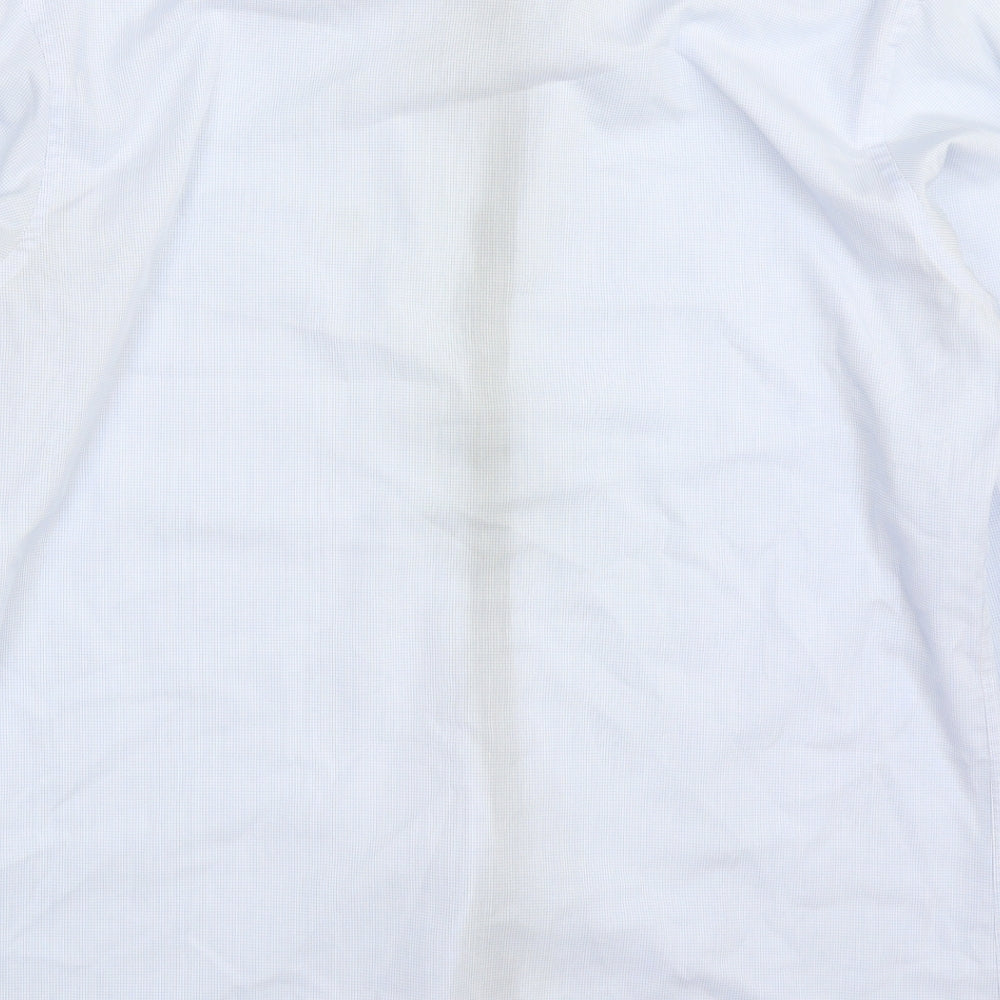 Eterna Mens Blue Check Polyester  Dress Shirt Size 16.5 Collared Button