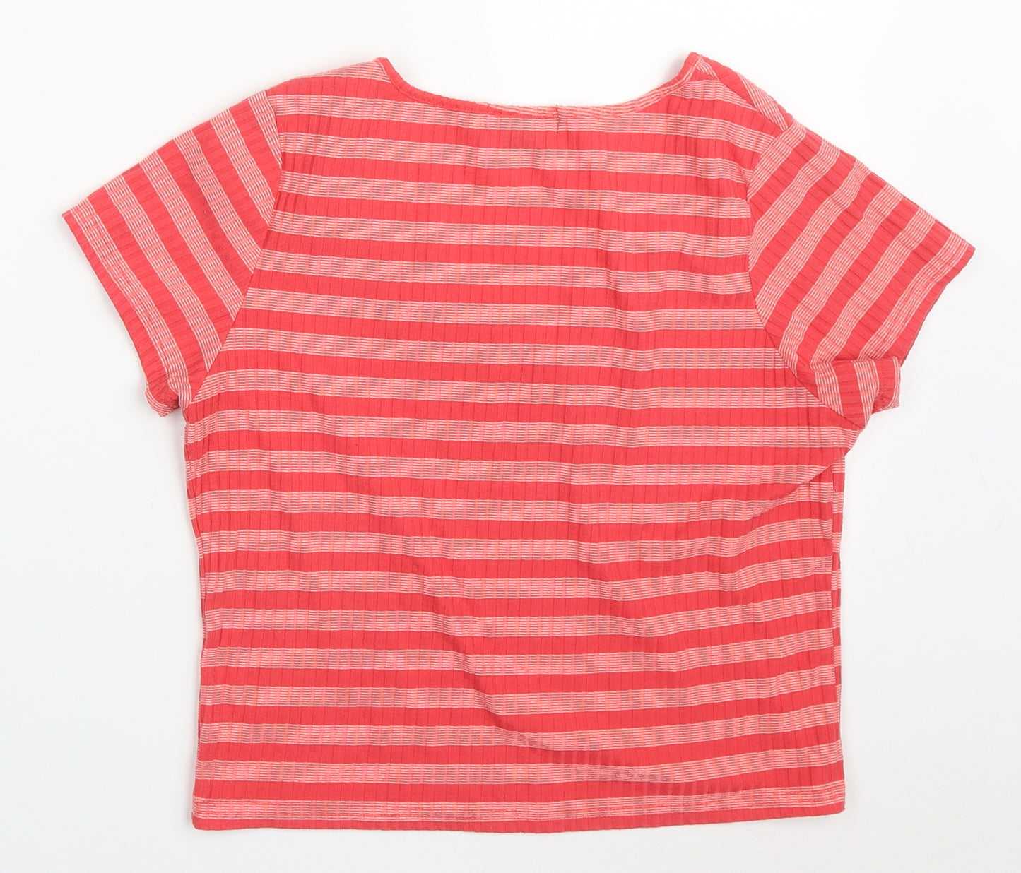 Primark Womens Pink Striped Polyester Cropped T-Shirt Size 14 V-Neck