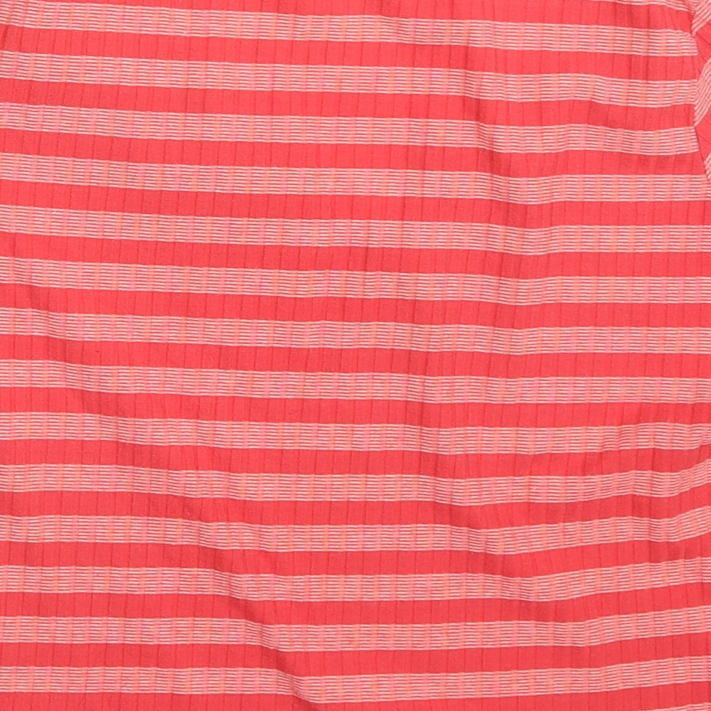 Primark Womens Pink Striped Polyester Cropped T-Shirt Size 14 V-Neck