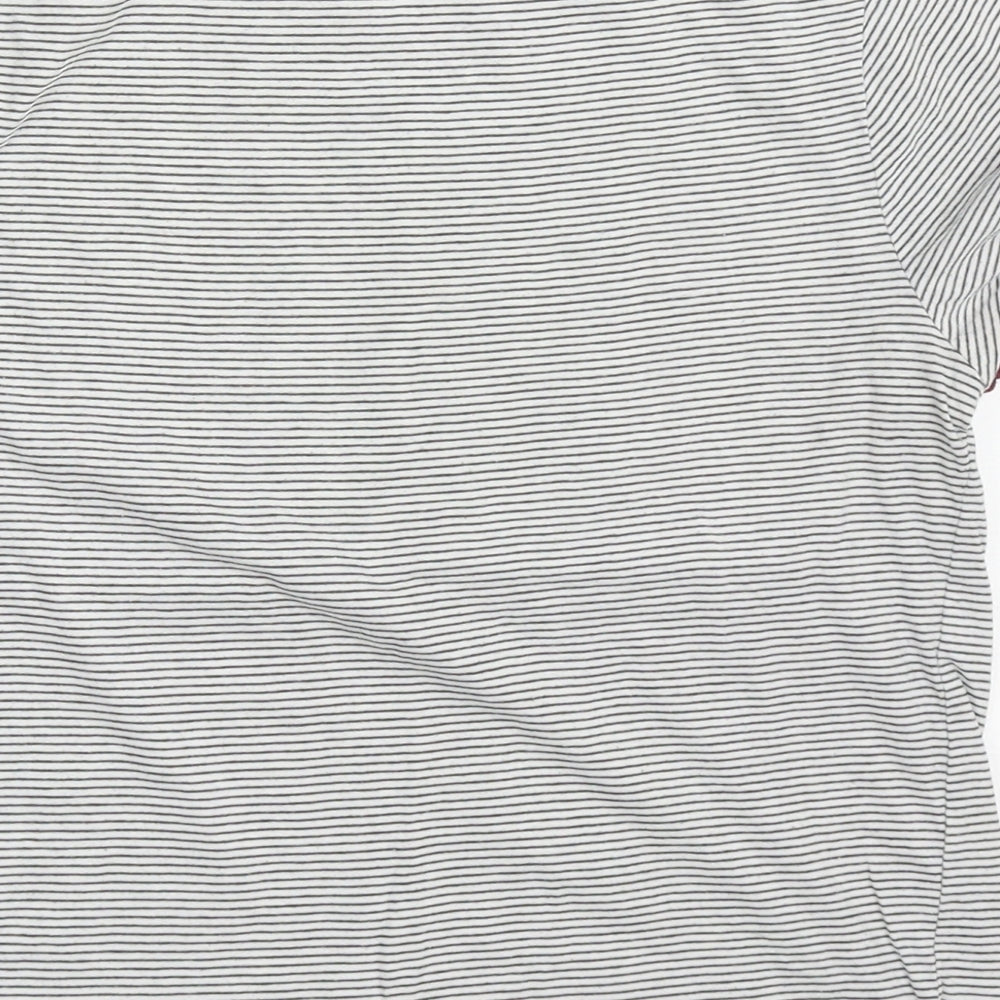 H&M Womens Grey Striped Cotton Basic T-Shirt Size M Crew Neck - Red Cuffs